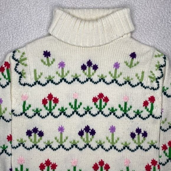 Fully Fashioned Hand Embroidered Floral Turtleneck Sweater: Size Medium - Picture 3 of 8